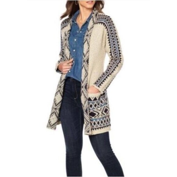 Lucky Brand Tribal Aztec Western Open Front Cardigan Sweater Size XS / S - Picture 1 of 10